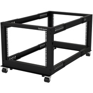 4-Post 8U Mobile Open Frame Server Rack, 19in Network Rack with Wheels, Small Rolling Rack for Compu