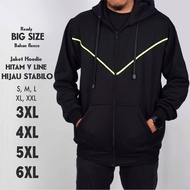 Jaket Hoodie Hitam V Line Hijau Stabilo Jumbo Big Size S M L XL XXL 3XL 4XL 5XL 6XL