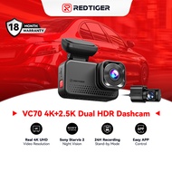 REDTIGER VC70 4K+2.5K Dash Cam Front and Rear, 8MP STARVIS 2 IMX678 Sensor, Dual HDR Hyper Night Cla