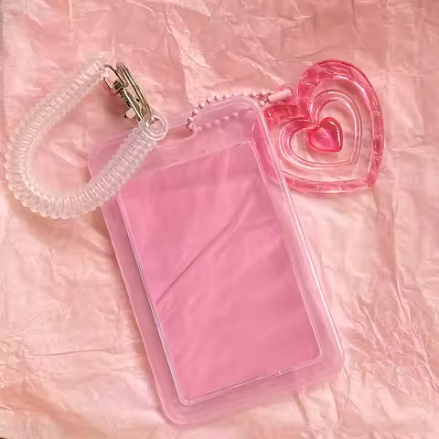 Spring Rope Card Case Pink Color Heart Photocard Holder Credit ID Bank Card Holder Bus Card Protecti