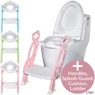 2-in-1 Potty Training Seat with Step Stool Ladder - Adjustable Toddler Toilet Training Seat - Soft Anti-Cold Padded Seat - Non-Slip Urinal Pad Splash Guard Safe Handle - Portable Easy Clean - For Kids Baby Boy Girl (ToddlerFinest)
