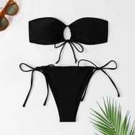Sexy Bandeau Bikinis Sets Two Pieces Swimsuit Black Swimwear Female Brazilian String Biquini Beach W