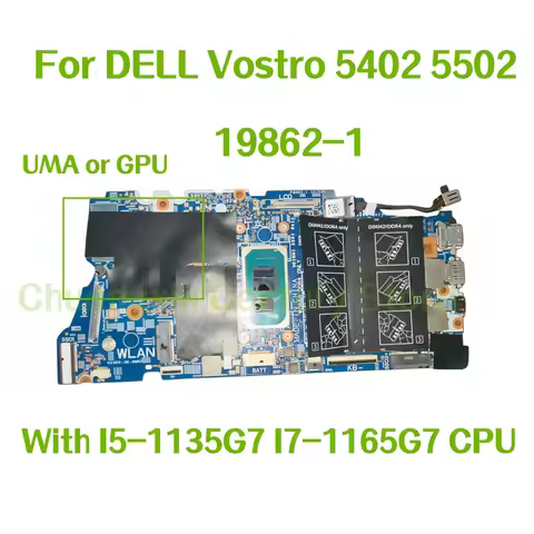 19862-1 Motherboard for DELL Vostro 5402 5502 Laptop With I5-1135G7 I7-1165G7 CPU UMA or GPU 100% Te