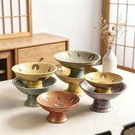 Chinese High-Footed Ceramic Fruit Plate Peacock Pattern Gilt Refreshment Tray Household Buddha Creat