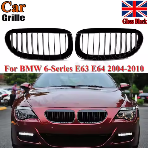 Pair Gloss Black Front Kidney Grill Grille For BMW 6 Series E63 E64 M6 2004-2010