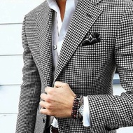 LP-6 SMT🛕QM Italian Style Men's Blazer Houndstooth Casual Man Suit Jacket Notched Lapel One Piece Check Wedding Coat for