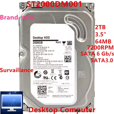 New Original HDD For Seagate 2TB SATA 3.5" 64MB 7200RPM For Desktop Computer Hard Drive ST2000DM001