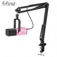 FIFINE AM8T USB/XLR Microphone Kit With Boom Arm Stand,Dynamic PC Mic With Controllable RGB/Headphon