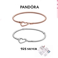 [ส่งจากกรุงเทพ]Pandora แท้ เงิน925 14K rose gold สร้อยข้อมือ กำไล Moments heart snake chain bracelet ของแท้ 100% สีเงินP82 One
