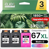 67XL 67 ink 3-Pack Compatible for HP Ink 67 Combo Pack Works with HP Deskjet 2700 2700e 2755 2755e 2