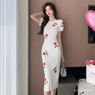 2023Elegant Embroidery Rose Knitted Dress Designer Puff Sleeve New Chinese Style Dress5223GT528