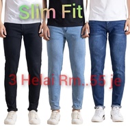 {3 Helai Rm. 60 🔥} Seluar Lelaki Slim Fit Kain Bar Getah Lambut Pakain  Selasa Men's Slim Fit Jeans 