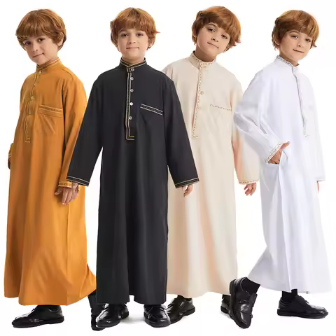 Muslim Boys Robe Gown Saudi Djellaba Pocket Arabia Abaya Kaftan Jubba Thobe Islam Eid Ramadan Djella