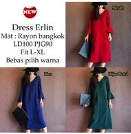 [ Dress Erlin SW] Pakaian wanita dress warna merah, nav Stock Terbatas