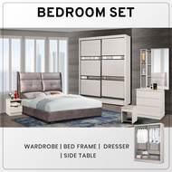 Bedroom Full Set | Wardrobe + Bedframe + Dressing Table + Side Table | 4 In 1 Bedroom Set