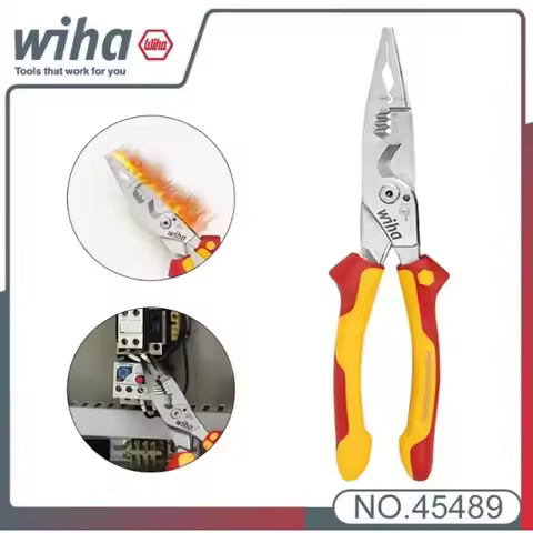 WIHA 45489 Electrician Plier 8-in-1 Multifunctional Insulated Wire Stripping Pliers with Wide Handle