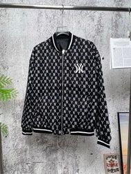 MLB洋基隊秋季新品彈幕字母數碼印花NY刺繡學院風棒球服男女同款-
