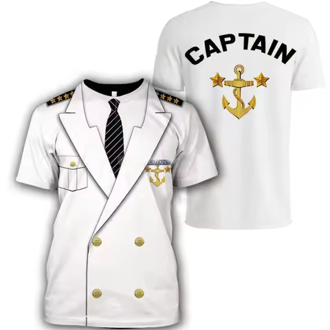 Summer Men's New Fashion Cosplay Navy Captain T Shirt 3D All Over Printeda Fashion Unisex Clothing S