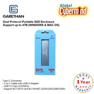 GARETHAN Dual Protocol Portable SSD Enclosure Support up to 4TB (M.2 SATA &amp; NVME, WINDOWS &amp; MAC OS) - 1 Year Local Warranty (Brought to you by Global Cybermind)