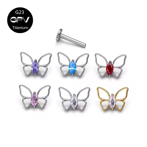 ASTM G23 Titanium Ear Cartilage Nail 16G Personalized Hollow Butterfly Women's Perforated Jewelry In