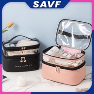 SAVF Double Layer Cosmetic Bag Travel Makeup Bag Multipurpose Pouch Transparent Organizer Storage To