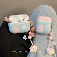 Cartoon House AirPods Case, Cute AirPods Pro 2 Case, Blue AirPods 4 Case, TPU AirPods 1/2 Case