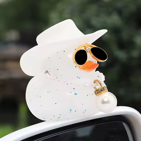 Car Transparent Ornament Duck for Car Dashboard Decoration Accessories with Swim Ring Lady Cowboy Ha