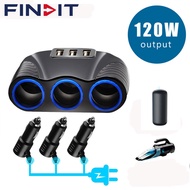 FINDIT 3.1A 12V Car Charger 3 in 1 Splitter Power Adapter Hub Power Adapter 12V-24V USB Car-charger Socket For Smartphone IPhone IPad Phone DVR GPS`