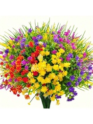 Paquete de 16 ramos de flores artificiales vibrantes - Follaje artificial resistente a los rayos UV - Perfecto para decoración de jardines, patios y hogar