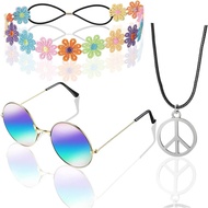 WILLBOND 60s 70s Accessories for Women Hippie Costume Accessories Peace Sign Necklace Headband Hair 