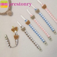 PRESTONRY Baby Cloth Pacifier Chain, Embroidery Bear Soother Holder, Colorful Lattice Adjustable Dum
