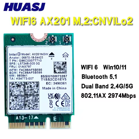 Dual Band 2400Mbps Wireless Wi-Fi 6 Intel AX201 For Bluetooth 5.0 NGFF Key E CNVio 2 Wifi Card AX201