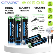 CITYORK 1.5V AAA Battery Rechargeable Type-c Charging USB Interface Lithium Battery 1200mAh