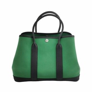 Hermes Garden Party花園包30手提包帆布Negonda牛皮銀扣綠色89黑色A刻