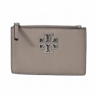【TORY BURCH】真皮素色拉鍊卡片零錢包-大象灰/銀