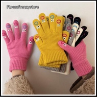[FF] 1 Pair Women's Funny Facial Expression Knitted Gloves Full Finger Gloves Soft Crochet Mittens C
