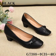 G7388-9 Elegant Black Leather Shoes for Women 2 Inch Heel Comfortable Versatile for Various Occasio