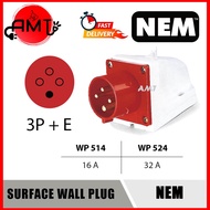 NEM SURFACE WALL PLUG 3P+E 16A 32A 514 524 IP67