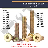 M6 M8 Furniture Screw Bolt &amp; Nut Allen Key Fastener Perabot Screw Ikea Chair Bed Frame Wardrobe Almari Kerusi