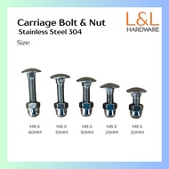8x20mm 8x25mm 8x30mm 8x35mm 8x40mm Carriage Bolt Nut Stainless Steel 304