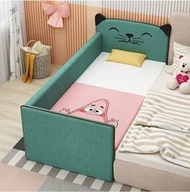 ONE - 實木兒童床,帶護欄拼接床,床邊加寬嬰兒單人床 (基本款+180長+100寬+40高cm+床墊) (綠色)