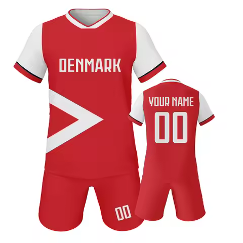 Custom Denmark Kids Football Jersey Kit Personalized Soccer Uniform with Name and Number Sublimation