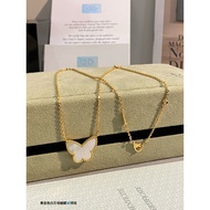 【Best quality】Vca 18k gold natural white fritilliard butterfly necklace Female niche Light luxury pe