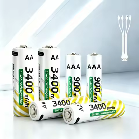 Li-ion AAA and AA Rechargeable Batteries USB Lithium-ion 3400mWh 1.5V AA Rechargeable Batteries+900m