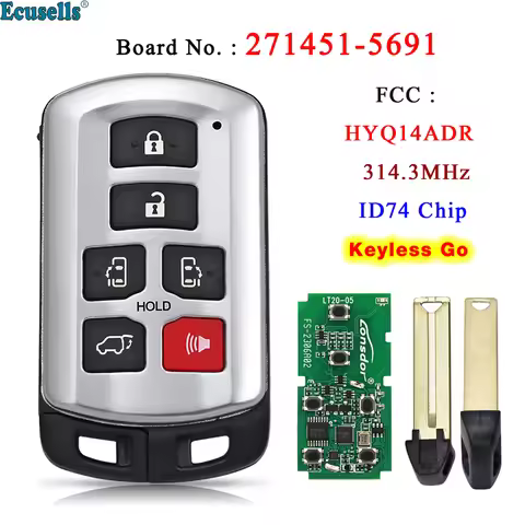 6 Button Smart Keyless Go Remote Key Fob 314.3MHz ID74 Chip For Toyota Sienna 2011-2019 FCC ID: HYQ1