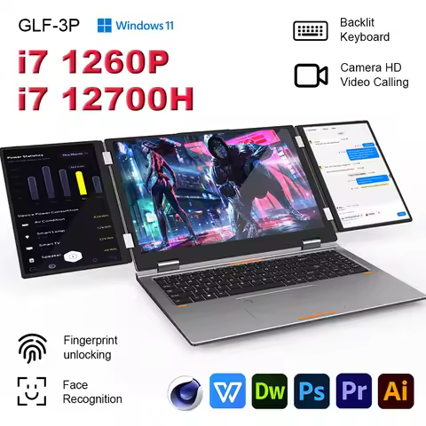 NEW Triple Screen Gaming Laptop 16+10.5+10.5 inch Intel Core i7 1260P 64GB RAM 2TB Business Computer