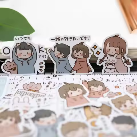 40pcs Sweet Little Couple 2 Hand Account Cartoon Sticker Hand Account Cute Diy Album Girl Heart Char