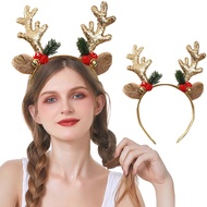 Christmas Headbands Women Xmas Deer Hair Hoop Glitter Reindeer Antlers Headband Ring Furry Deer Horn