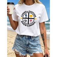 Spanish Camino De Buen Camino Road Shell Hiking Element Printed Summer Women's T-shirt Seaside Outdo