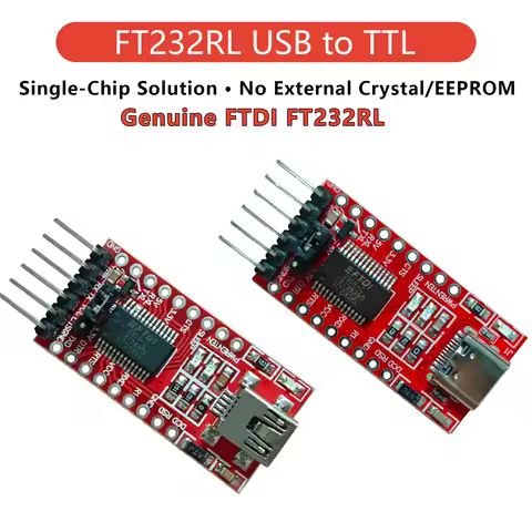 FT232RL USB to TTL Serial Adapter Module FTDI FT232 USB to UART RS232 Converter 3.3V 5V Overcurrent 